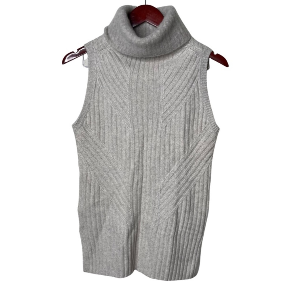 Sleeveless Turtleneck Rib Knit Sweater Vest - Gray